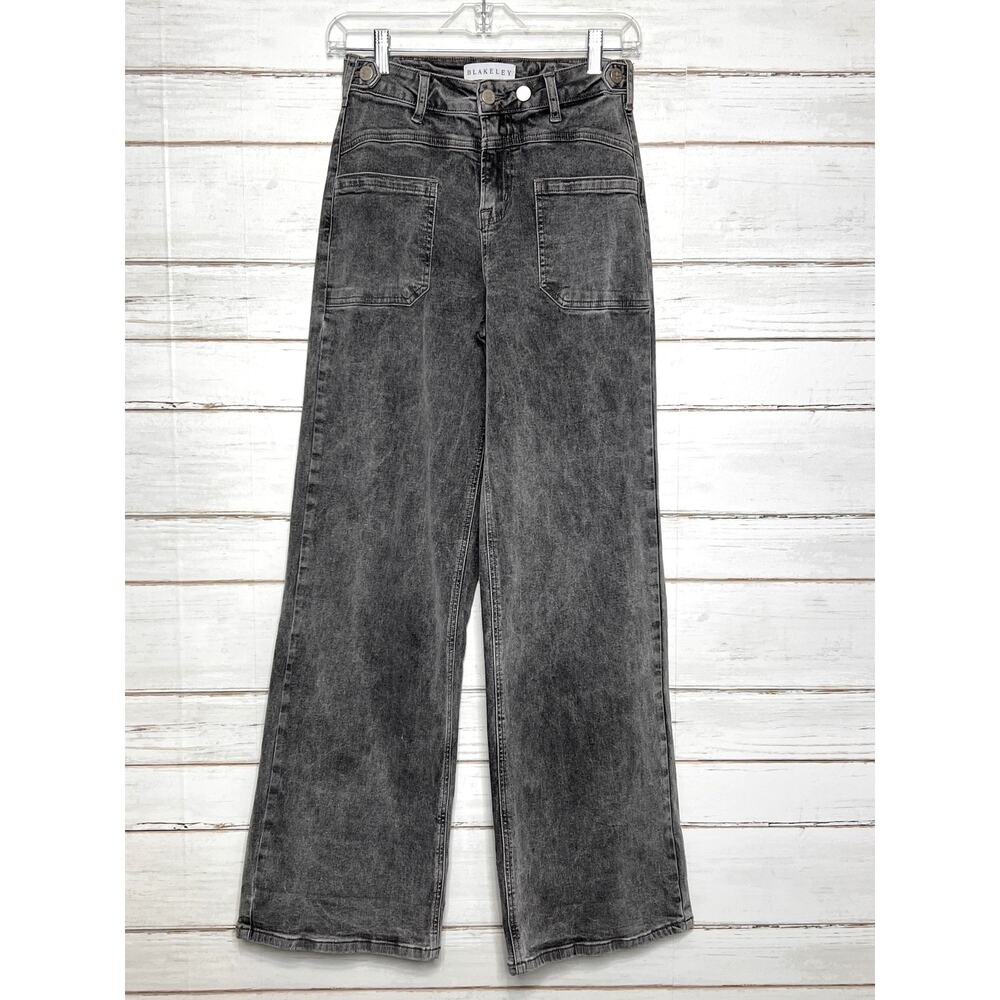 Blakely Gray Wide Leg Jeans Size 3 High Rise Utility Pocket Raw Hem